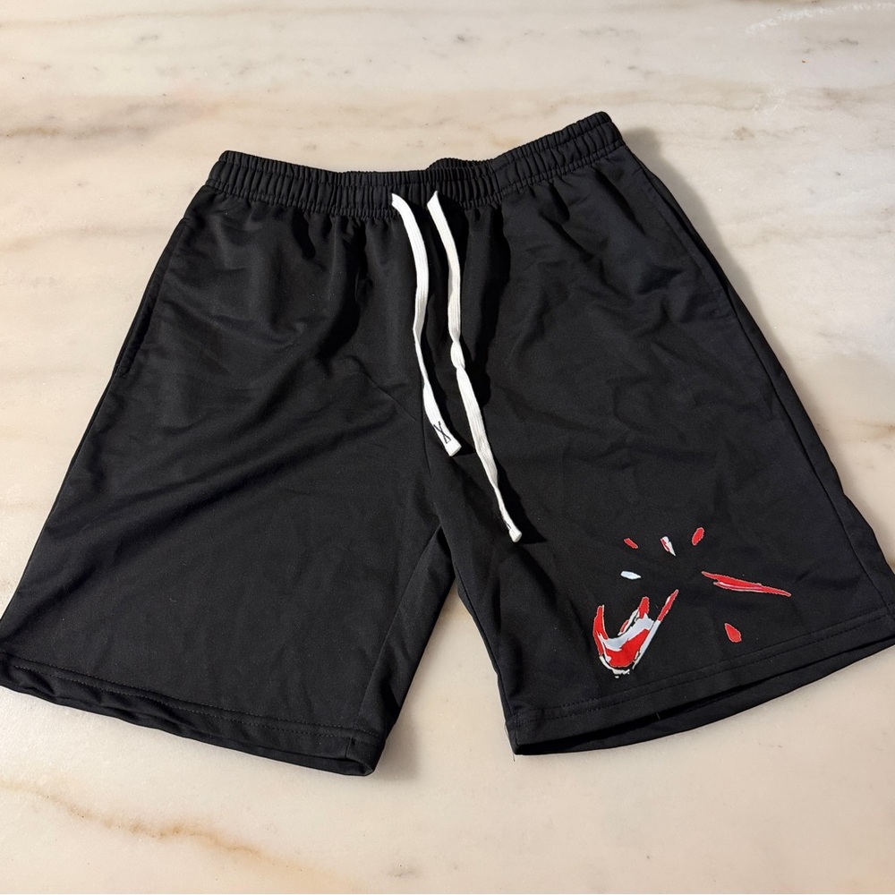 Men’s Black Graphic Athletic Shorts Streetwear Gym Workout Shorts Size M